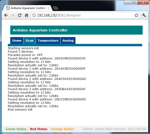 Arduino aquarium web temp init